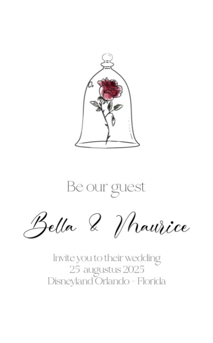 Belle en het beest trouwkaart voorkant