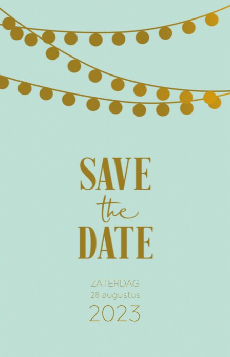 Save the date - Glitters en Goud Festivallampjes Mintgroen