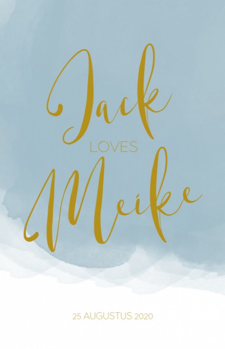 Trouwkaart - Goud Tint Watercolor Dusty Blue