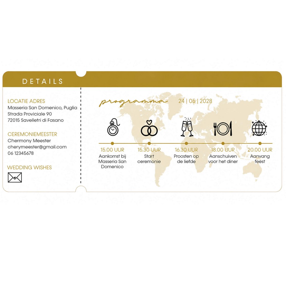 FOLIE VORM Trouwkaart - Boarding Pass Goud