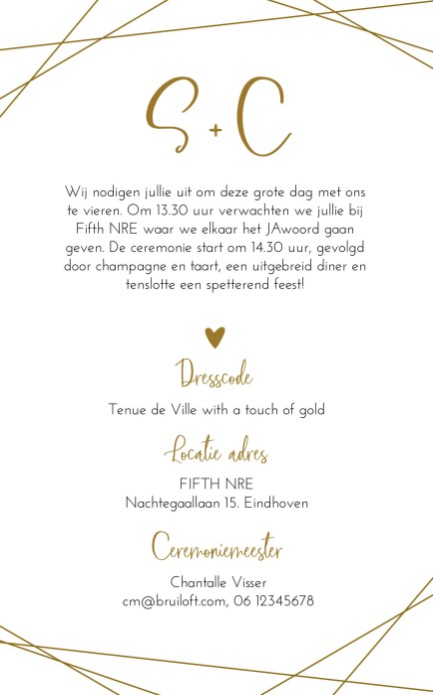 Trouwkaart goudfolie met bordeaux watercolor achter