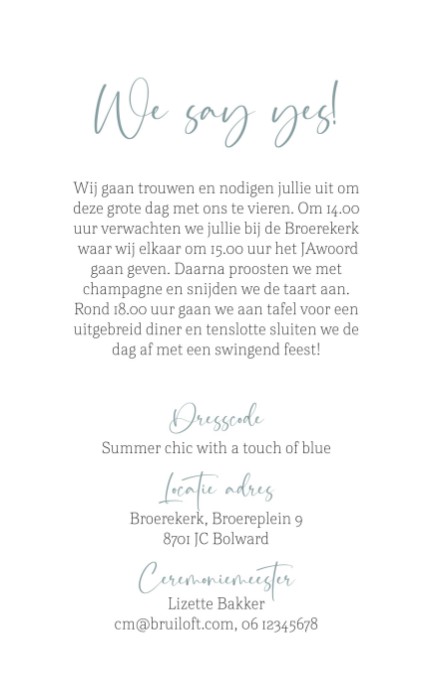 Koperfolie Weddinglogo trouwkaart achter