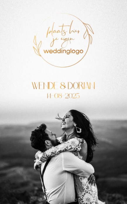 Trouwkaart met foto en folie weddinglogo voor