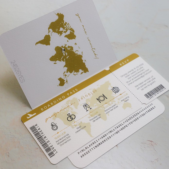 FOLIE STAPEL Trouwkaart - Paspoort met Boarding Pass Goud