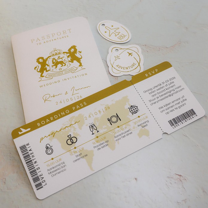 STAPEL Trouwkaart - Paspoort en Boarding Pass Goud