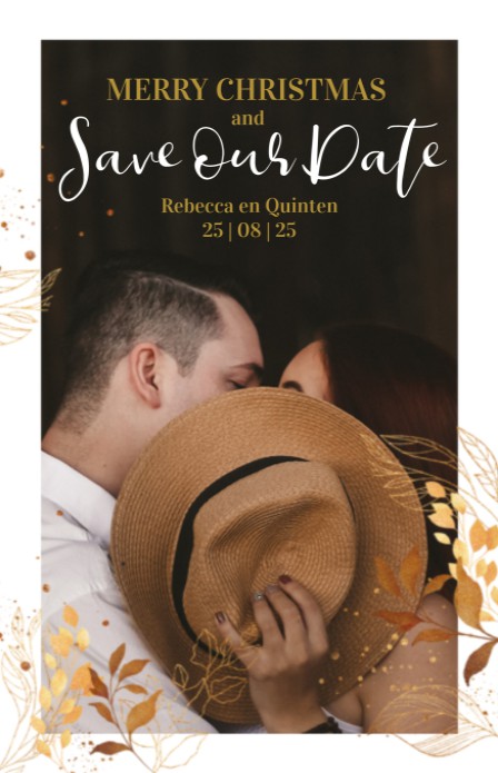 Kerst Save the date - Fotokaart Gouden Takjes