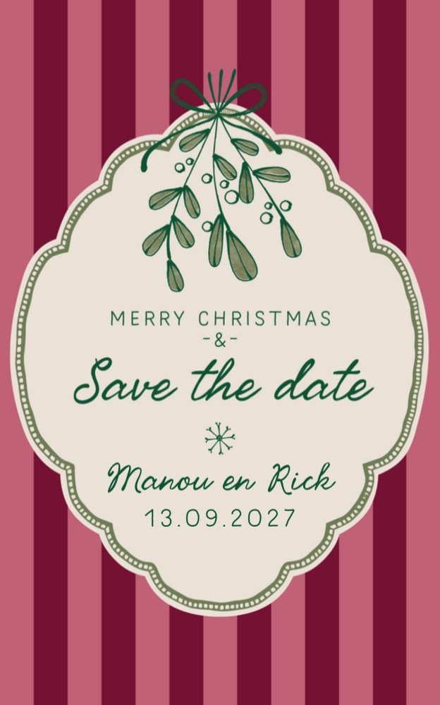 Kerst Save the date - Strepen en Mistletoe