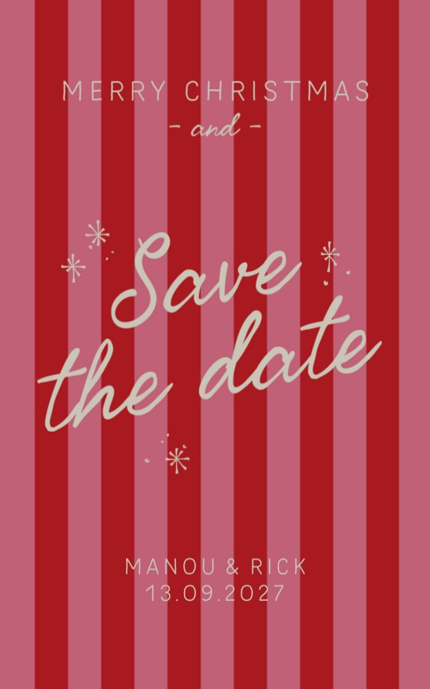 Kerst Save the date - Strepen Roze en Rood