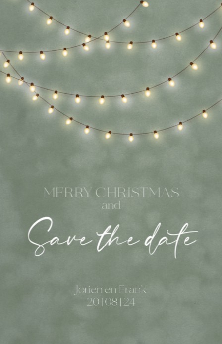 Kerst Save the date - Velvet green lampjes