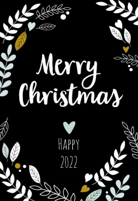 Kerstkaart - Blaadjes Zwart