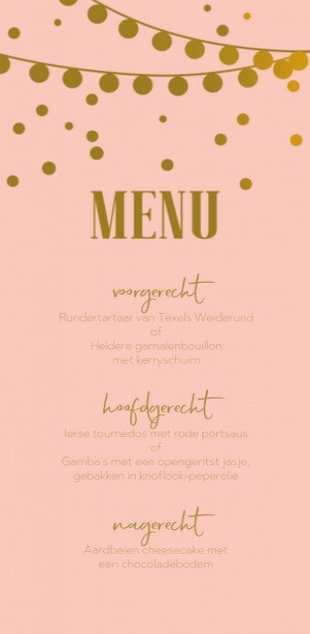 Menukaart - Glitters en Goud Festivallampjes Roze