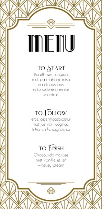 Menukaart - Great Gatsby Goud