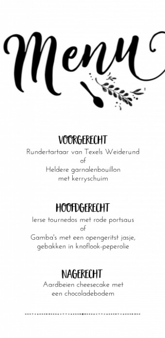 Menukaart - Zwart-Wit Blaadjes