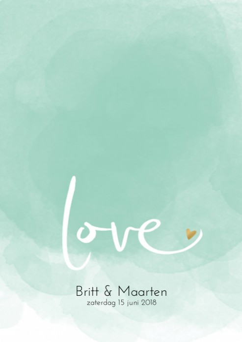 Miniposter - Watercolor Love Mint met Naam
