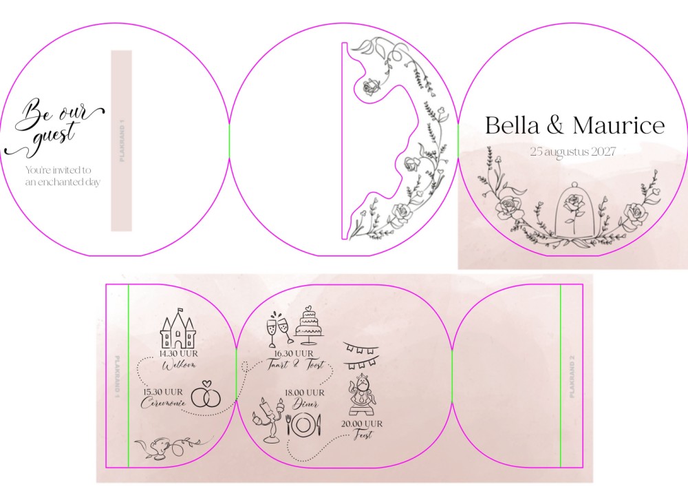 POP-UP Drieluik Trouwkaart - Disney Inspired Be our Guest