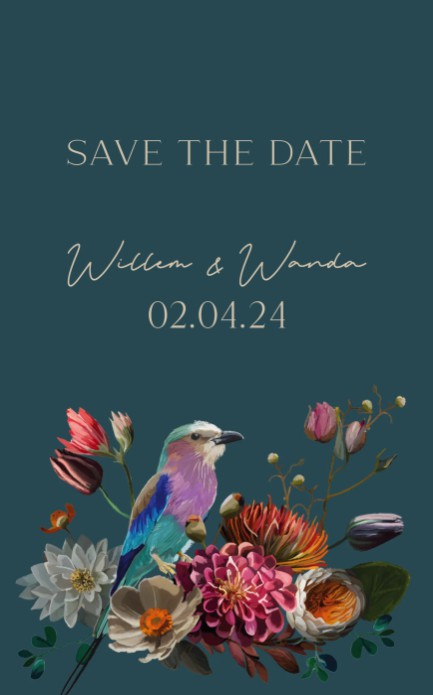 Save the date kaart piece of art blauw voorkant