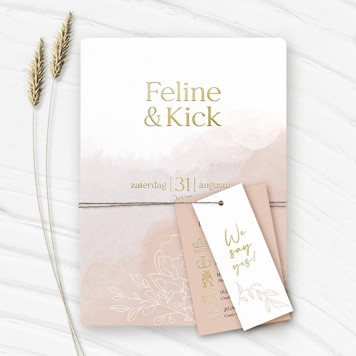 FOLIE STAPEL Trouwkaart - Bloem roze