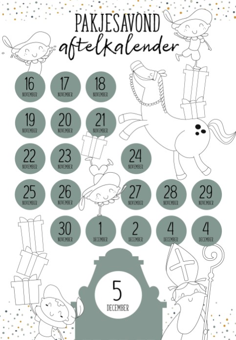 Sinterklaas Pakjesavond Aftelkalender Lijntekening