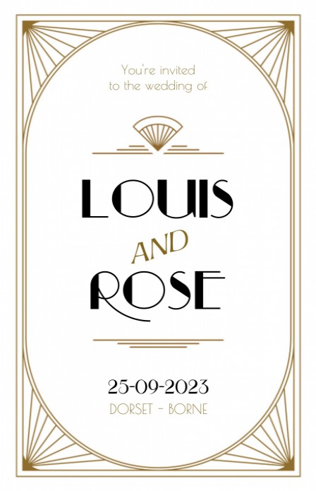 Trouwkaart - Art Deco Goud Wit