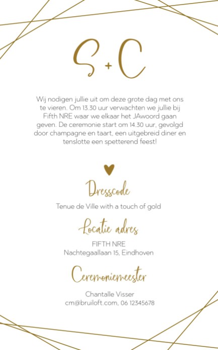 Trouwkaart bordeaux goudtint achter