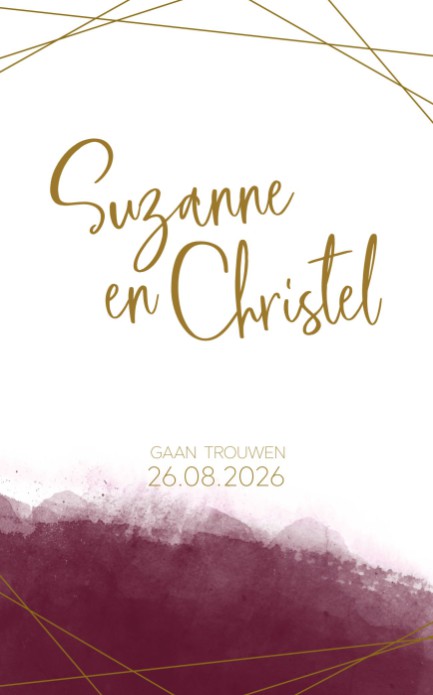 Trouwkaart bordeaux goudtint voor