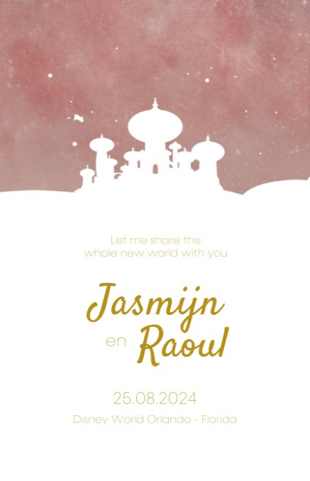 Trouwkaart - Disney Inspired Aladdin Roze