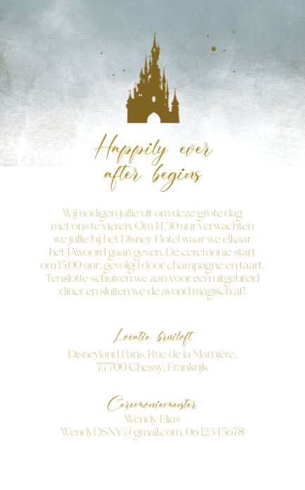 Disney Inspired trouwkaart kasteel achter