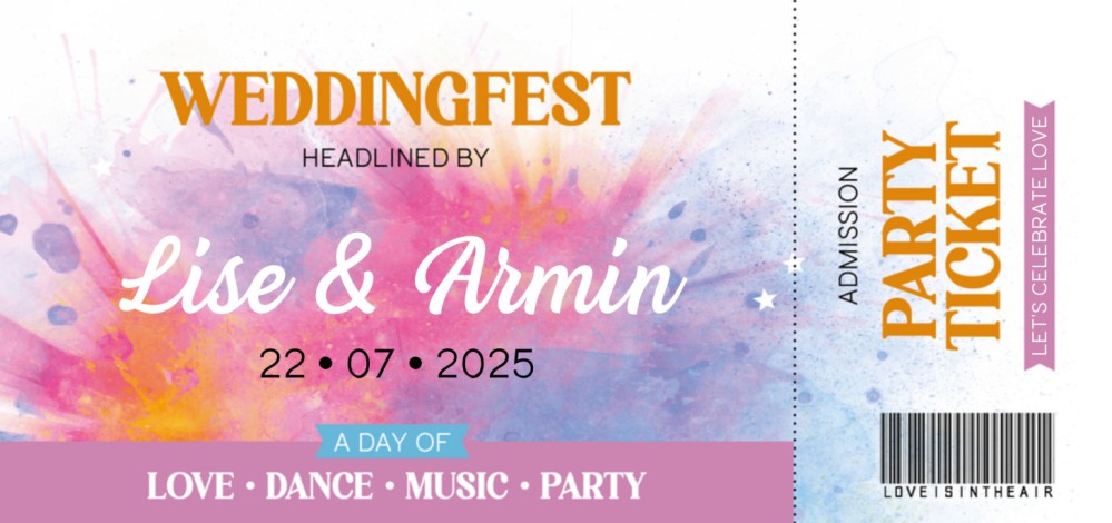 Trouwkaart - Festival Ticket Color Lila Feestgast