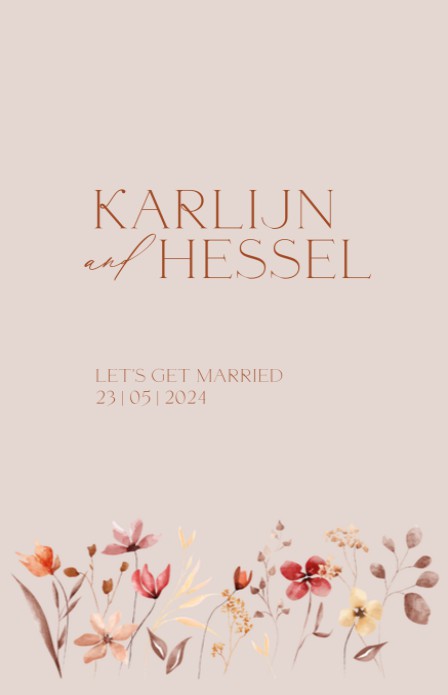 Trouwkaart - Flowers Roze