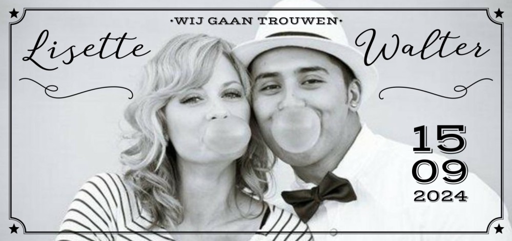 Trouwkaart - Fotokaart Zwart-Wit ticket