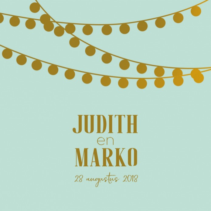 Trouwkaart - Goud Tint Lampjes Mintgroen