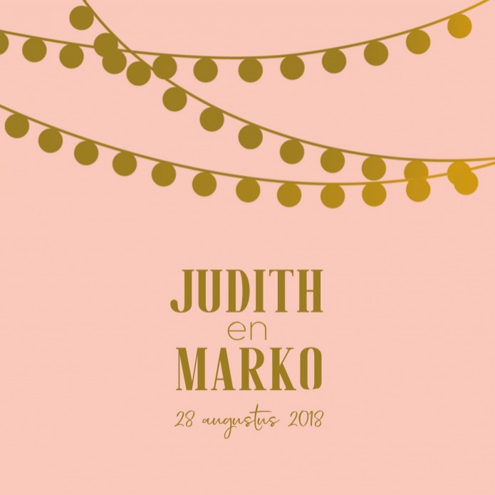 Trouwkaart - Goud Tint Lampjes Roze