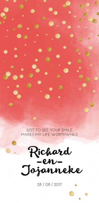 Trouwkaart - Goud Tint Watercolor Koraal Confetti