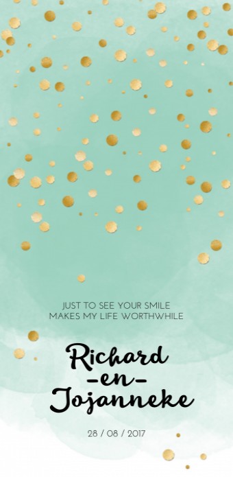 Trouwkaart - Goud Tint Watercolor Mint Confetti