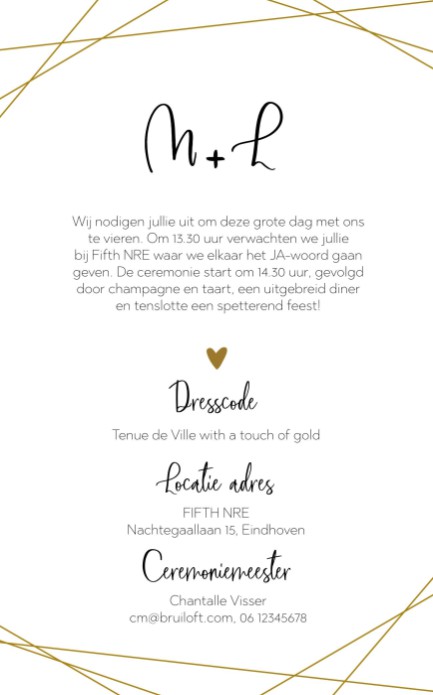 Trouwkaart Gouden streepjes achter