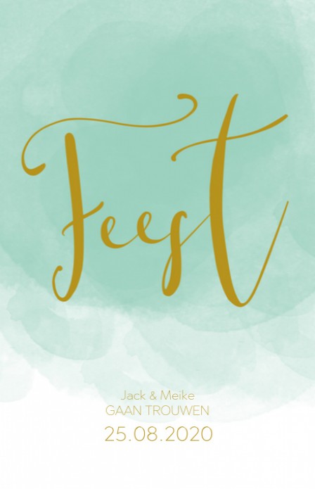 Trouwkaart - Goud Tint Watercolor Mint Feest
