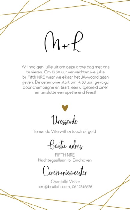 Trouwkaart Goudtint watercolor zwart wit achter