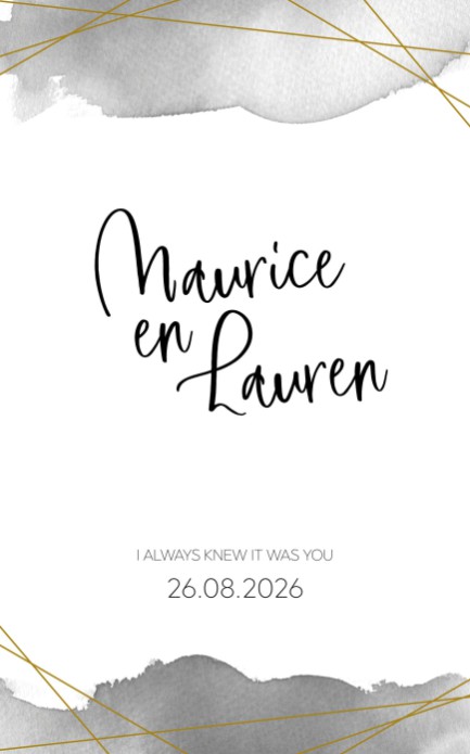 Trouwkaart Goudtint watercolor zwart wit voor