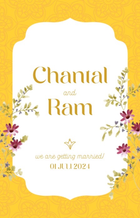 Trouwkaart - Indian Fusion Bloemetjes Geel