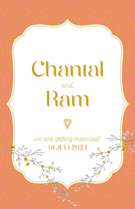 Trouwkaart - Indian Fusion Bloemetjes Zalm