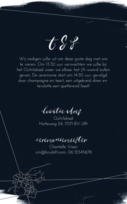 Trouwkaart Midnight blue achterkant