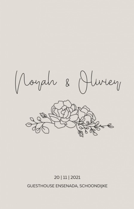 Trouwkaart - Minimalistic Bloem Creme