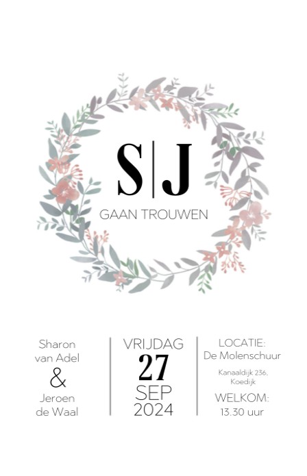 Trouwkaart - Puur Natuur Boho Grijs-Roze