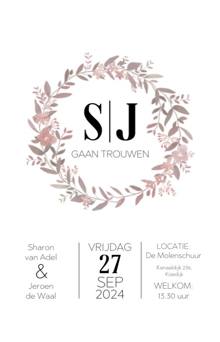 Trouwkaart - Puur Natuur Boho Roze