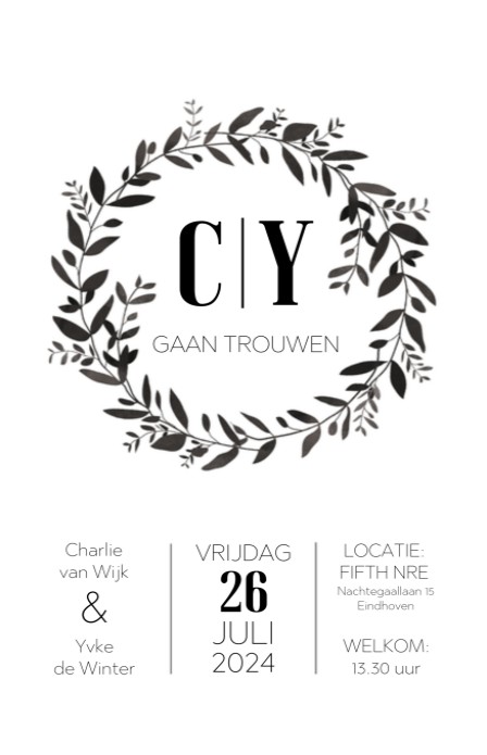 Trouwkaart - Puur Natuur Krans Zwart-Wit