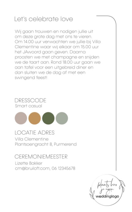 Weddinglogo trouwkaart modern achter