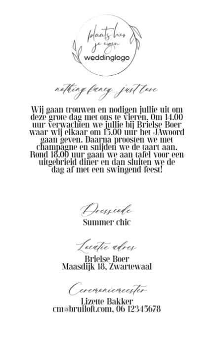 Trouwkaart Weddinglogo Nature achter