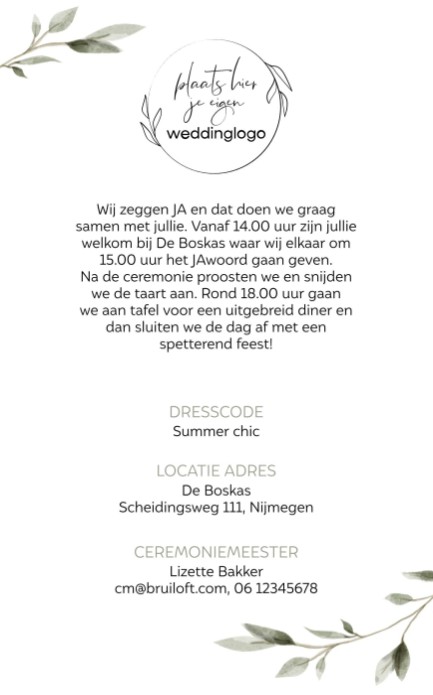 Weddinglogo trouwkaart olijftakjes achter