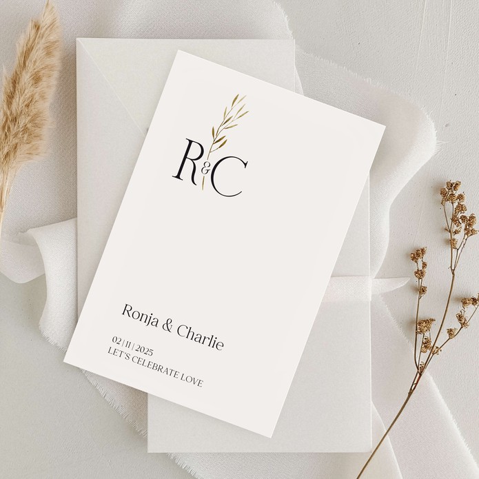 Trouwkaart - Weddinglogo Minimalistic Gold Leaf