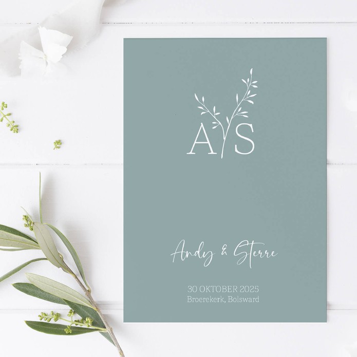 Trouwkaart - Weddinglogo Nature Leaf Blue